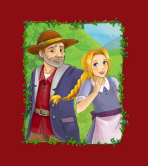 cartoon scene with prince and princess on the meadow illustration