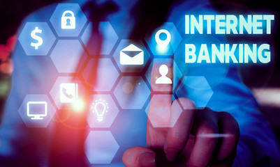 Conceptual hand writing showing Internet Banking. Concept meaning banking method which transactions...