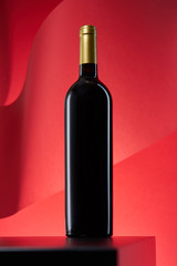 Wine bottle on artistic paper background
