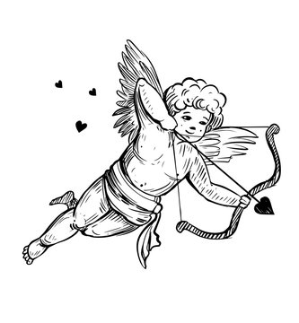 Cupid sketch. Vector illustration. Outline with transparent background