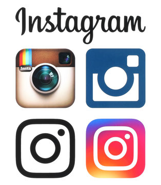 Kiev, Ukraine- May 16, 2016: Instagram old and new logos and icons printed on white paper. Instagram is an online mobile photo-sharing, video-sharing service.