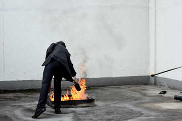 Bangkok, Thailand - 2018 : Fire evacuation drill, Safety training, use Fire extinguisher