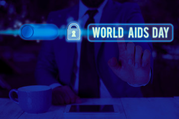 Text sign showing World Aids Day. Business photo text 1st December dedicated to raising awareness...