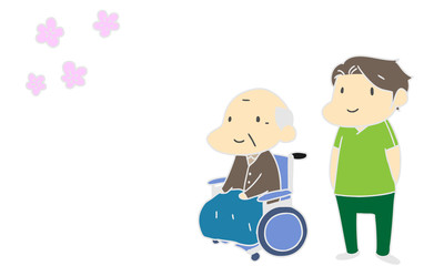 介護　老人　花見
