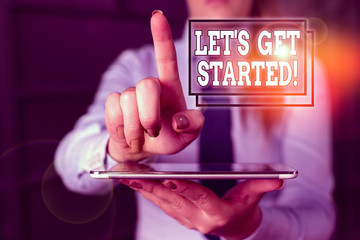 Word writing text Let S Get Started. Business photo showcasing encouraging someone to begin doing...