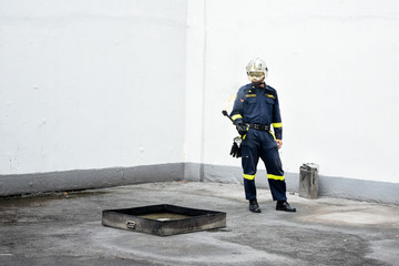 Bangkok, Thailand - 2018 : Fire evacuation drill, Safety training, use Fire extinguisher