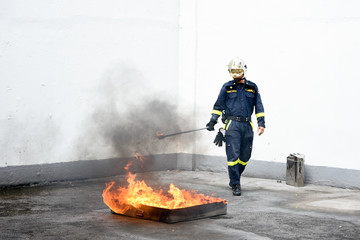 Bangkok, Thailand - 2018 : Fire evacuation drill, Safety training, use Fire extinguisher
