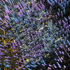 Obraz premium Circuit board futuristic server code processing. Multicolor technology background. 3d rendering