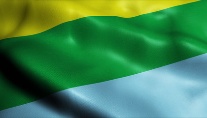 3D Waving Colombia City Flag of Hispania Closeup View