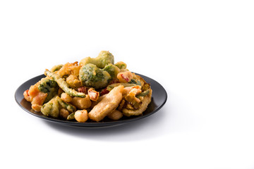Japanese vegetable tempura isolated on white background. Copy space