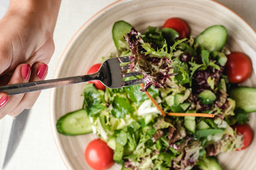 various fresh mix salad leaves with tomato 