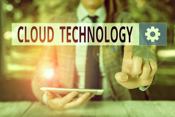 Conceptual hand writing showing Cloud Technology. Concept meaning on deanalysisd availability of...