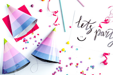 concept birthday party top view on white background mock up