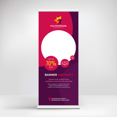 Naklejka premium Design of roll-up advertising banners, modern graphic background for photos and text, template for conferences, seminars, exhibitions