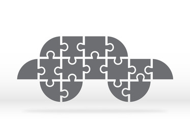 Simple icon puzzle in gray.  Simple icon puzzle of the fifteen elements on gray background. Fifteen pieces polygonal puzzle. Jigsaw.  Puzzle car. EPS10.