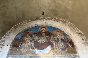 View of icon over entrance to church