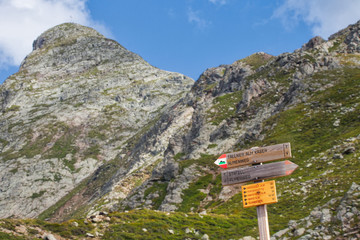 signpost in the mountains alps of tyrol