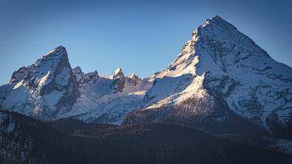 Beautiful winter view of the famous Watzmann summit at Berchtesgaden, Bavaria, Germany