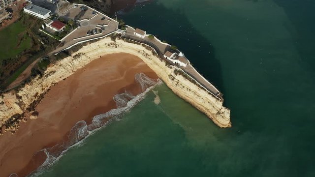 Aerial view of cliff with chapel Ermida de Nossa Senhora da Rocha