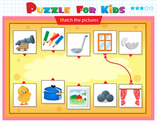 Obraz premium Matching game, education game for children. Puzzle for kids. Match the right object.