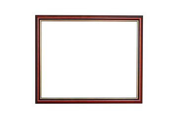 Mahogany and gold wooden picture frame on white background with clipping path