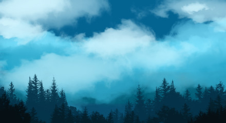 sky landscape forest cloud scene mist game art