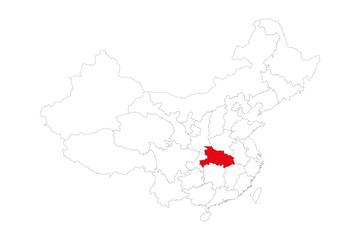 Hubei province highlighted on China map. White background. Perfect for backgrounds, backdrop, business concepts, label, sticker, chart, wallpaper etc.