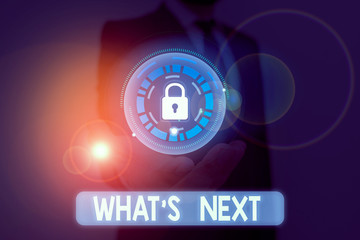 Word writing text What S Is Next. Business photo showcasing talking about the future or what is coming after the present
