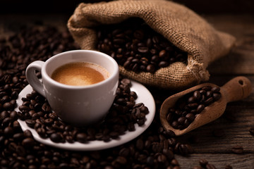 Coffee beans. Brewed, coffe