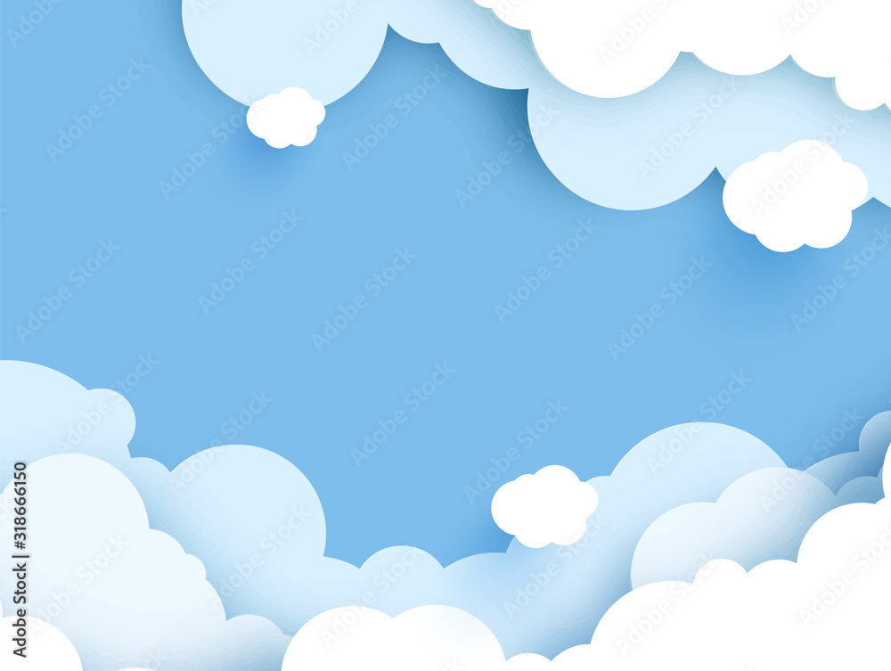 Wall mural vector clouds cut from paper background illustration. for text. blue background