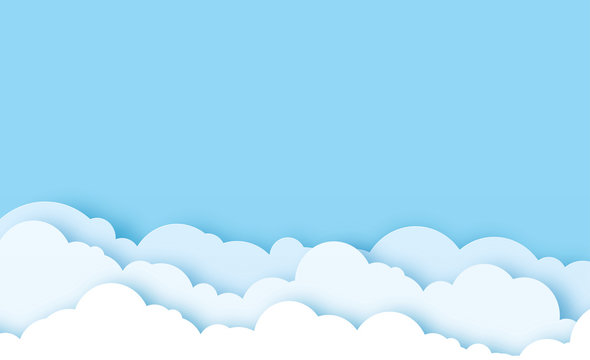 Paper cut art of cloud template on blue sky paper cut style, card illustration. vector background. For text or design