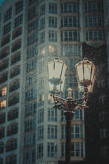 beautiful winter view city lantern street snow house architecture structure