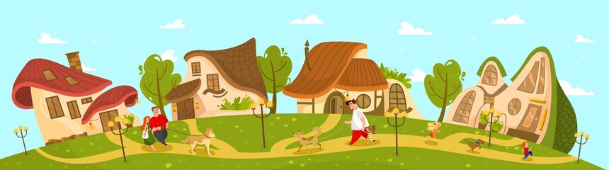Fototapeta premium Fantasy village cottage, idyllic countryside lifestyle, vector illustration