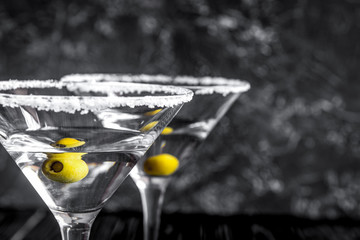 martini cocktail at wooden background close up