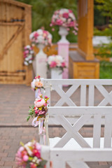 Fototapeta na wymiar wedding exit ceremony with beautiful delicate flowers and romantic decorations