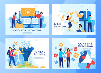 Website content marketing concept and promotion in social media, vector illustration