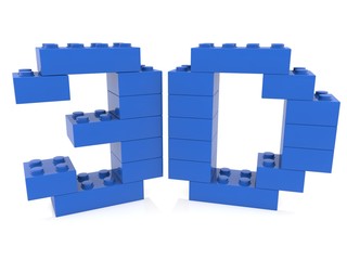 3D symbol of blue toy bricks on white background