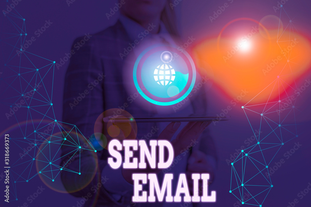 Poster writing note showing send email. business concept for the system for using computers to send message