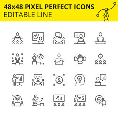 Scaled Icons - Business Training. Includes Diagram, Board, Manager, Teacher etc. Pixel Perfect 48x48, Editable Set. Vector.