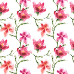 Watercolor Flowers Seamless Pattern. Hand Painted Background.