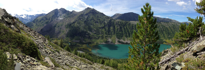 Wild nature. Mountain lake. Tourism and travel
