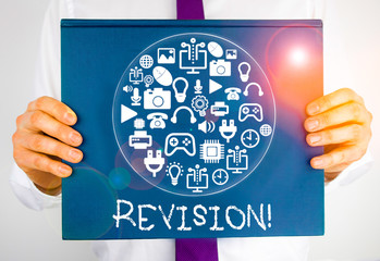 Writing note showing Revision. Business concept for action of revising over someone like auditing...