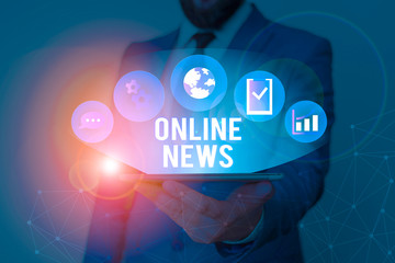 Conceptual hand writing showing Online News. Concept meaning information about something that has...