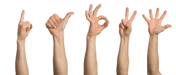 Man hand showing various gestures