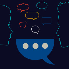 Man and woman chatting online, sending messages to each other, chat, dialogue speech bubbles. internet or social network communication, virtual relationship.