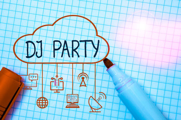 Word writing text Dj Party. Business photo showcasing demonstrating who introduces and plays...