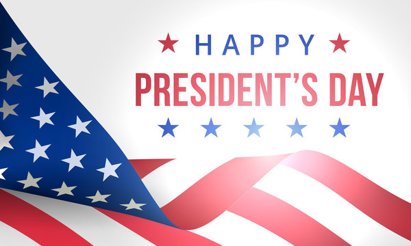 Happy Presidents Day. Festive banner with american flag and text. Vector illustration
