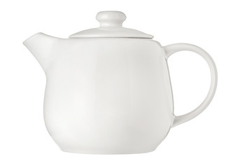 Porcelain teapot isolated on white background. Close up.