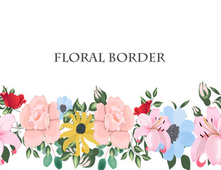 Floral vector template for invitation. Botanic cards with spring flowers. Hand drawn  illustration. 