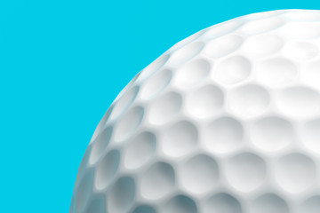 Close up Of Golf Ball Isolated On Blue Background. 3d Rendering